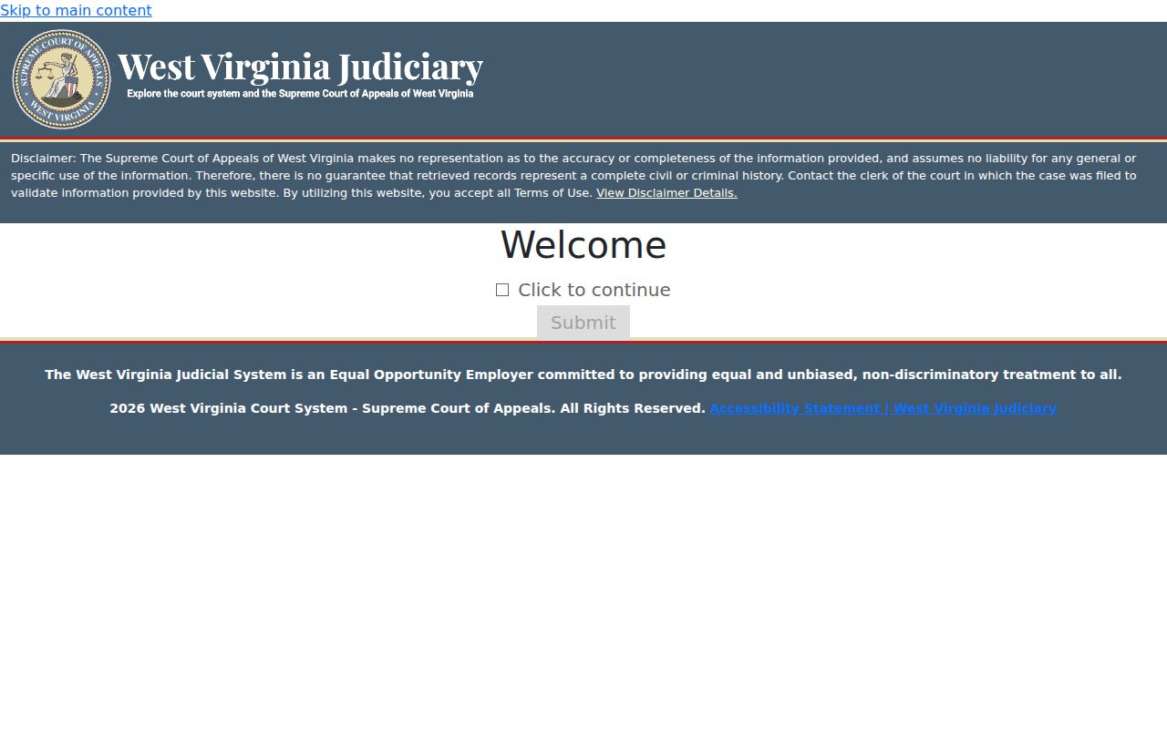 Putnam County case search MCR captcha and disclaimer